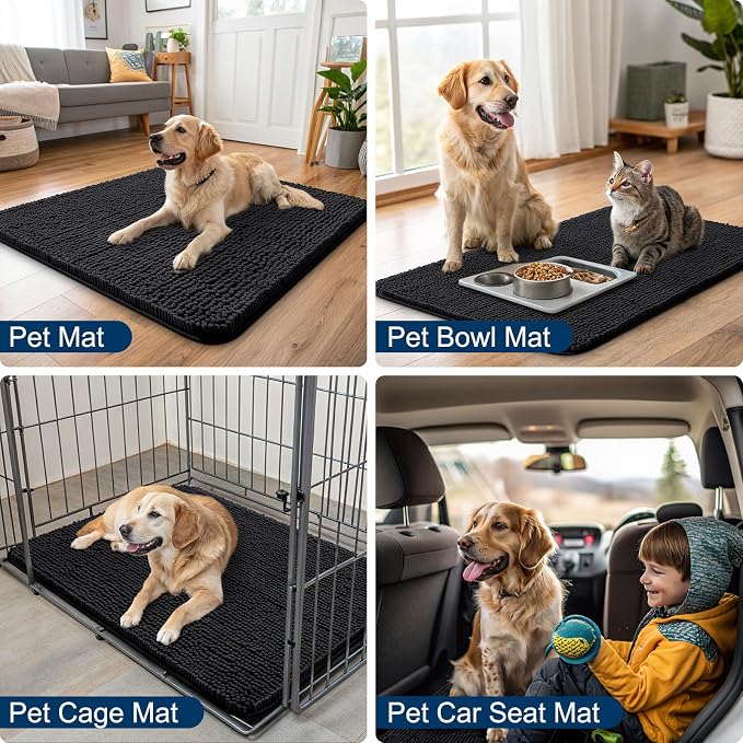 Smiry Dog Door Mat for Muddy Paws 47x24, Absorbent Dirt Trapper, Non-Slip