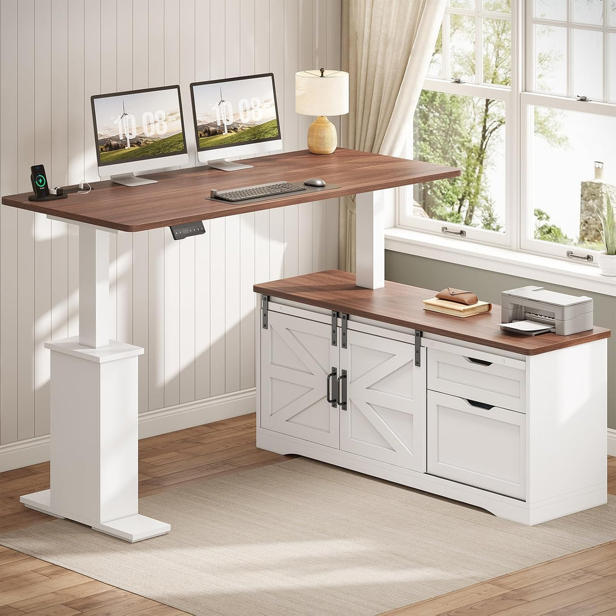 SEDETA Farmhouse 55 inch L Shaped Standing Desk with Storage Drawers