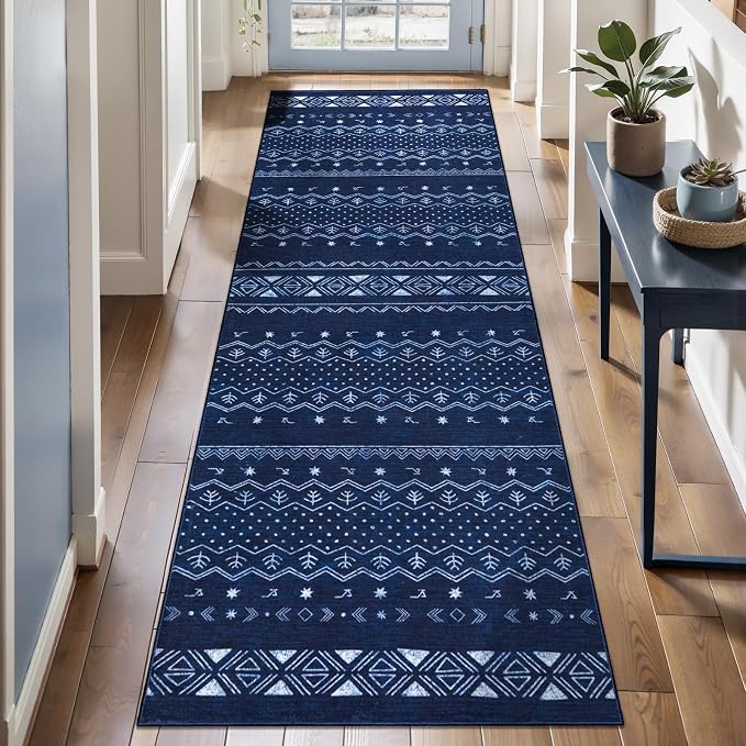 SERISSA 2x5 Kitchen Runner Rug, Washable Non-Slip Blue and White Boho Rug