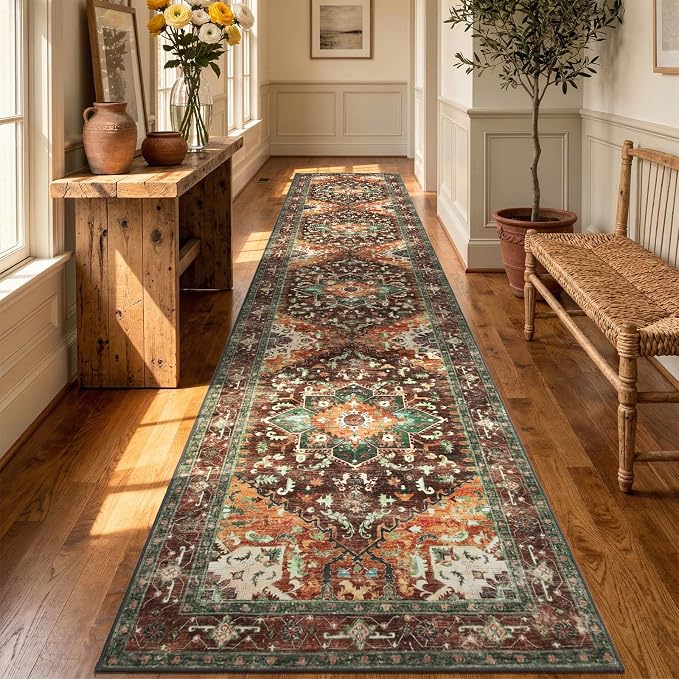 Yamaziot Washable Runner Rug, 3x14 Non-Slip Boho Vintage Hallway Rug Runner