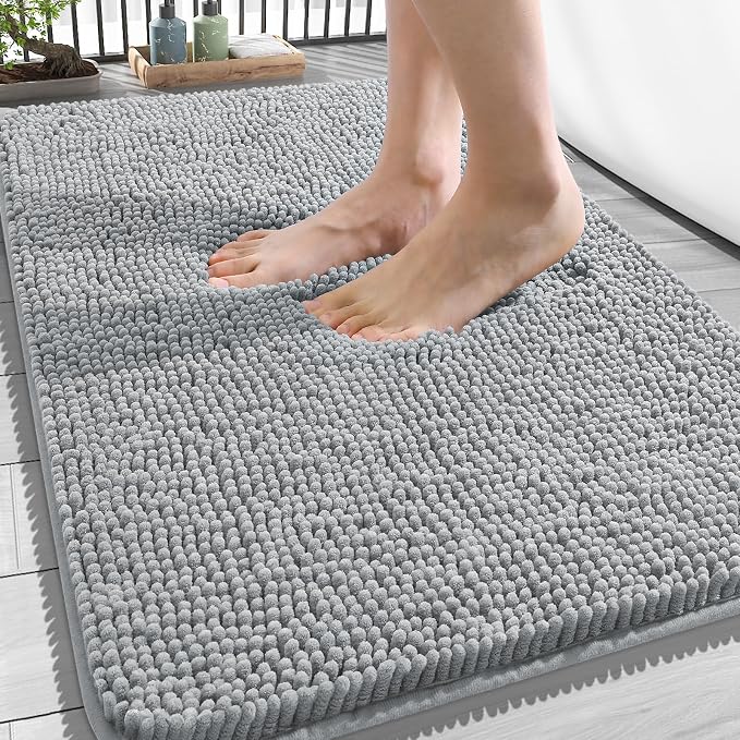 OLANLY Bathroom Rugs 34x21, Extra Soft Absorbent Chenille Bath Rugs, Rubber
