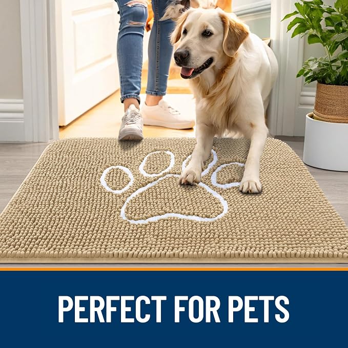 OLANLY Dog Door Mat for Muddy Paws 47x17, Paw Print Design, Absorbs Moisture
