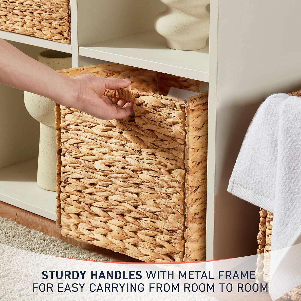Ornavo Home 10.5x10.5 Water Hyacinth Storage Baskets Set of 8, Natural