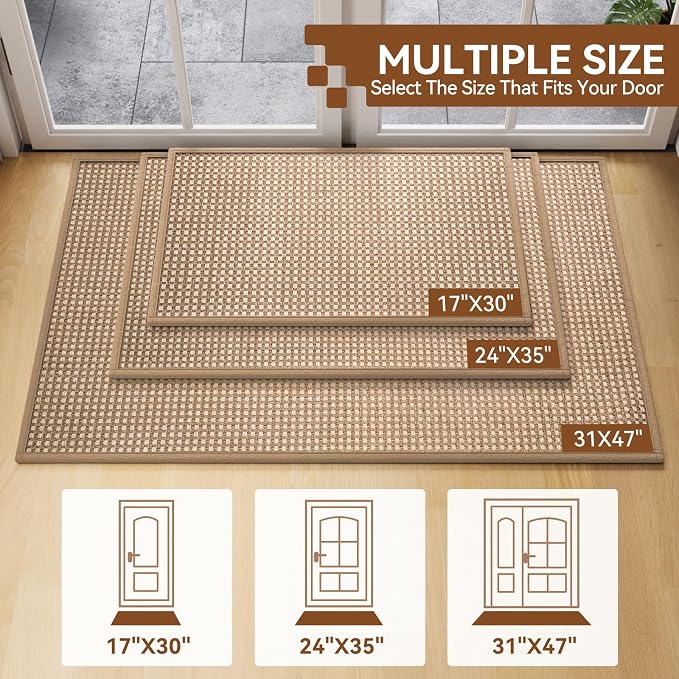 Front Door Mat 17''x30'', Absorbent Dirt Resist Washable Non Slip Low-Profile