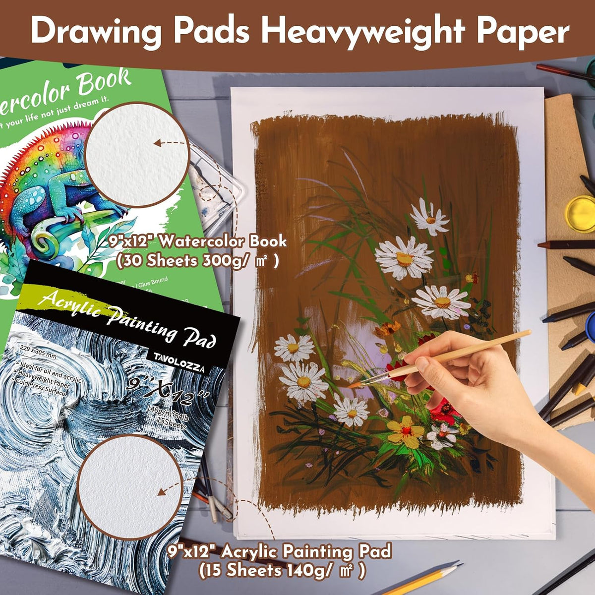 conda 96 Piece Premium Wooden Art Set with 2 Drawing Pads - Painting & Drawing Supplies Kit with Watercolor, Acrylic Paints, Brushes & More Art Supplies for Artists Adults Teens Girls