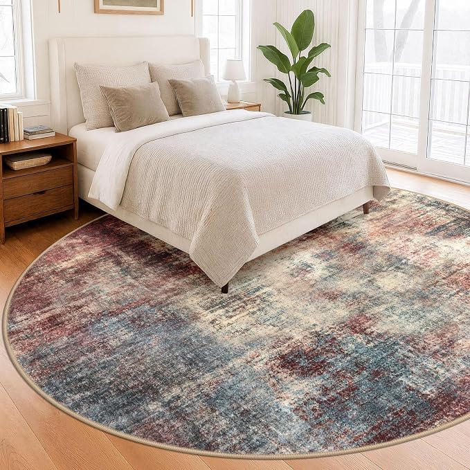 IOHOUZE Abstract Round Area Rug 8 Ft Washable Circle Rugs Large Round Rug Non