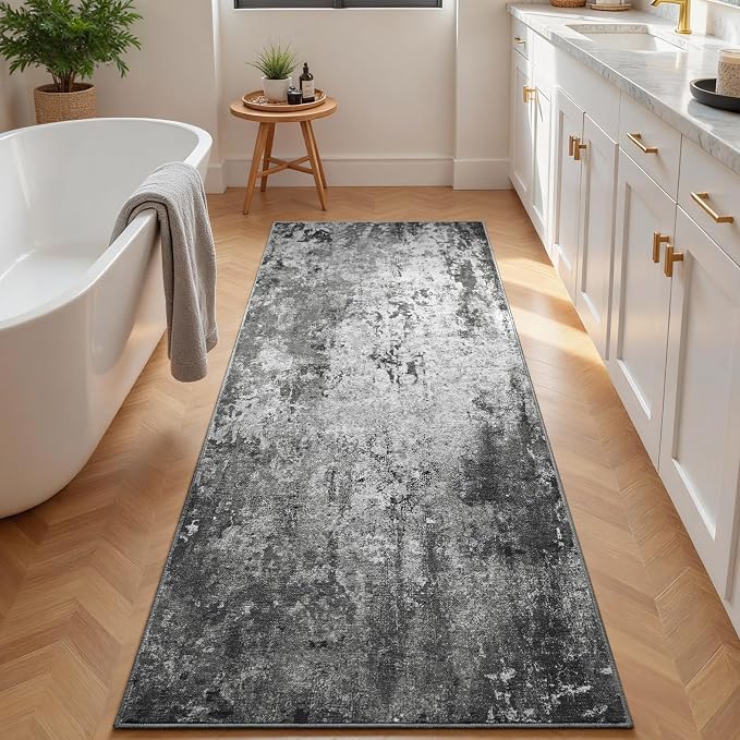 2.6x8 Black Rug Runners for Hallways Kitchen Runner Rug Non Slip Washable Black