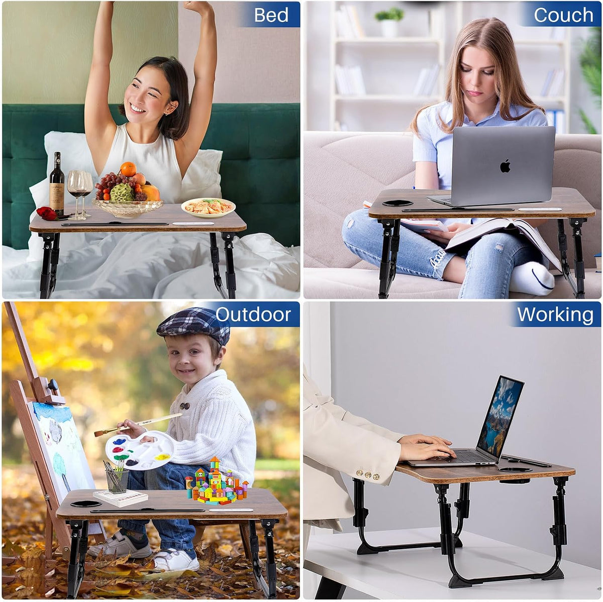 BYMECOST Laptop Desk for Bed, Height Adjustable Laptop Bed Table, Foldable Portable Lap Desk Stand with USB/Storage Drawer/Cup Holder/Slot, Breakfast Tray for Working Reading Writing Eating