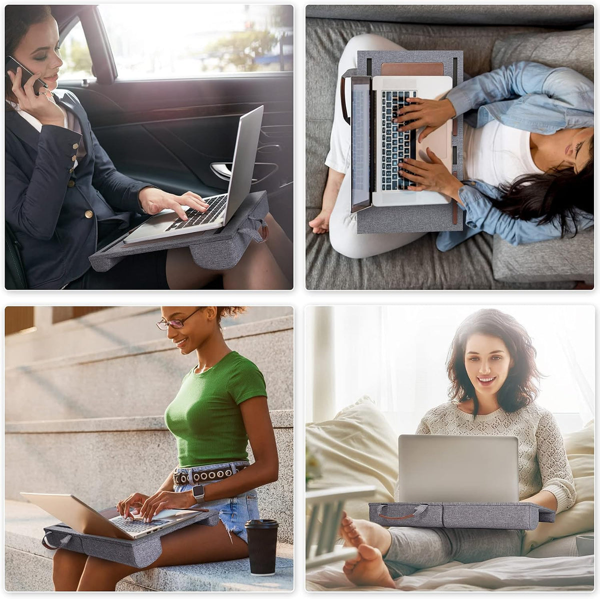 Lap Desk - Fits up to 15.6 inch Laptop Desk, Built in Mouse Pad Portable Lap Stand Lightweight Laptop Table with Phone Holder, Lap Desk Stand for Bed Sofa Home Office, Grey