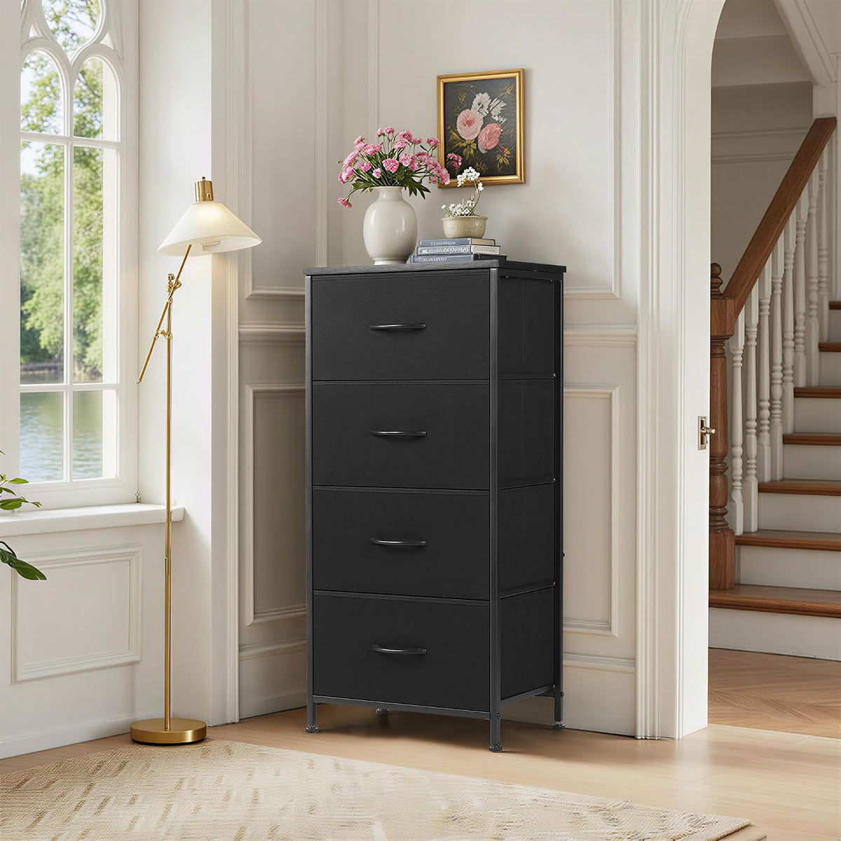 4 Drawers Dresser for Bedroom Fabric Storage Tower with Wooden Top