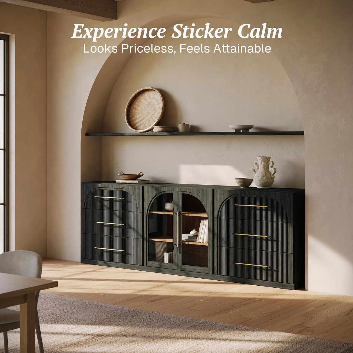 BELLEZE Jagger 3-Piece Modular Sideboard Buffet Cabinet - Ebony