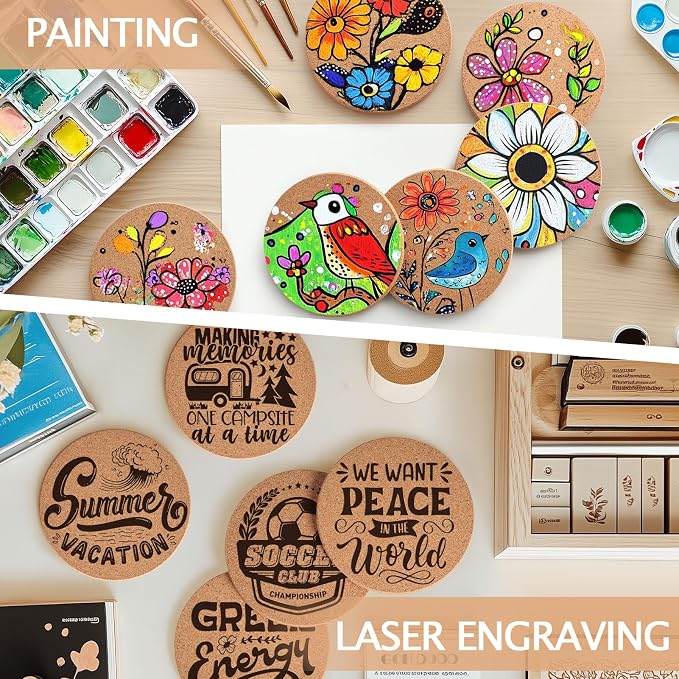 160 PCS Cork Coasters for Laser Engraving, Thick Absorbent Blank Coasters | 4
