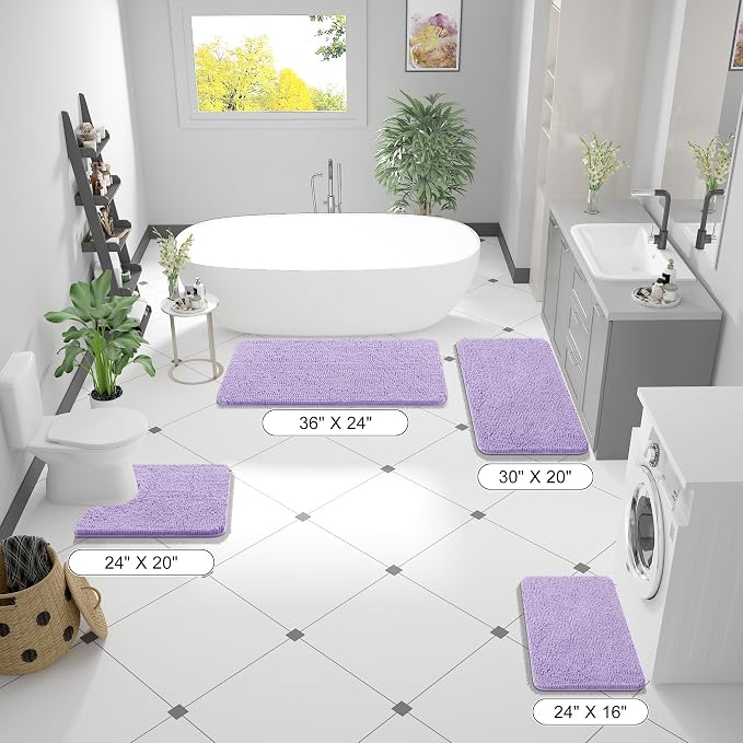 OLANLY Bathroom Runner Rugs 47x24, Soft Absorbent Chenille Bath Rugs, Rubber