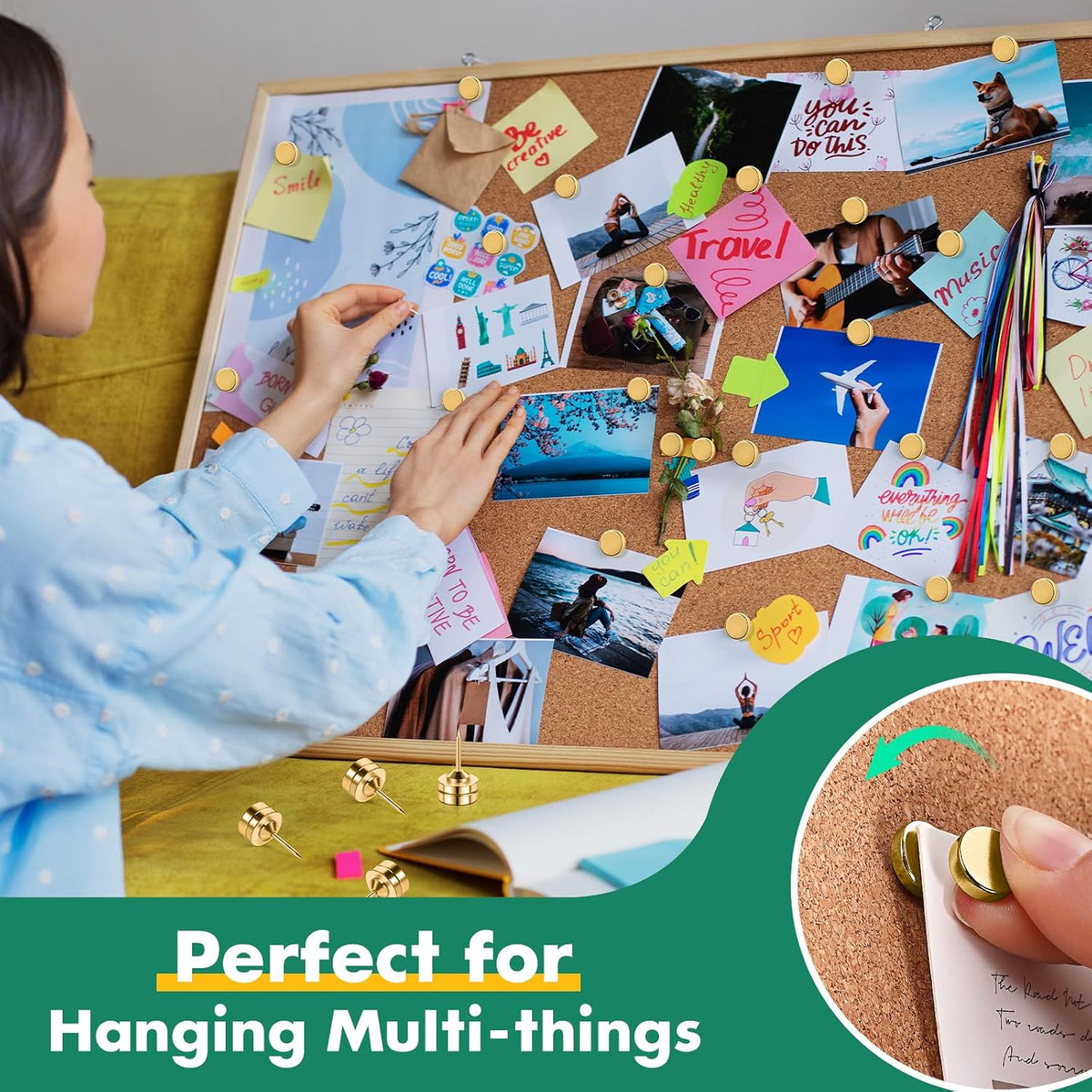 80 Sets of Magnetic Push Pins, Gold Magnetic Tacks, Pushpins for Wall, Bulletin Board, Corkboard,Decorative Poster and Photo Hangers