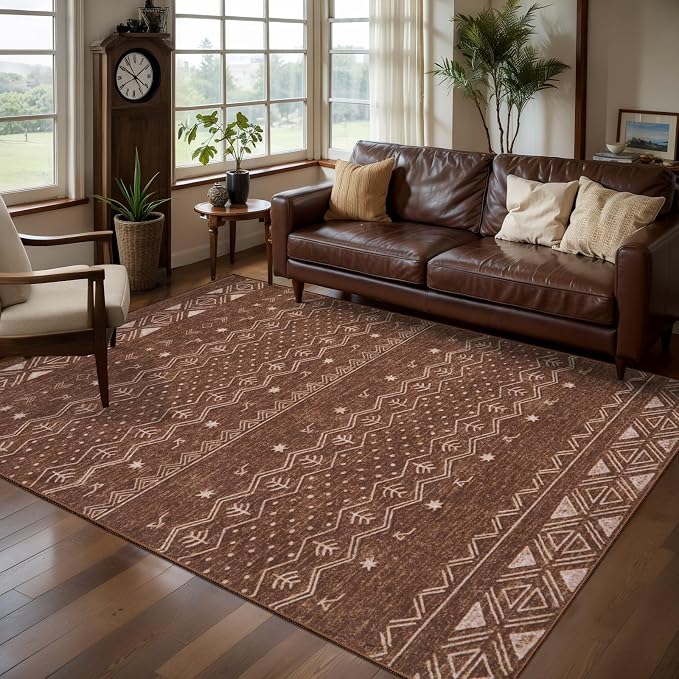 SERISSA 4x6 Area Rugs for Living Room, Washable Non-Slip Coffee Brown Boho Rug