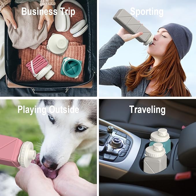 BEAUTAIL Collapsible Water Bottles 21oz/610mL, Silicone Travel Water Bottle |