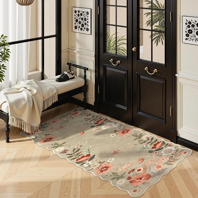 Lahome Floral Entryway Rug, 2x4 Washable Fall Kitchen Rug Ultra-Thin, Soft