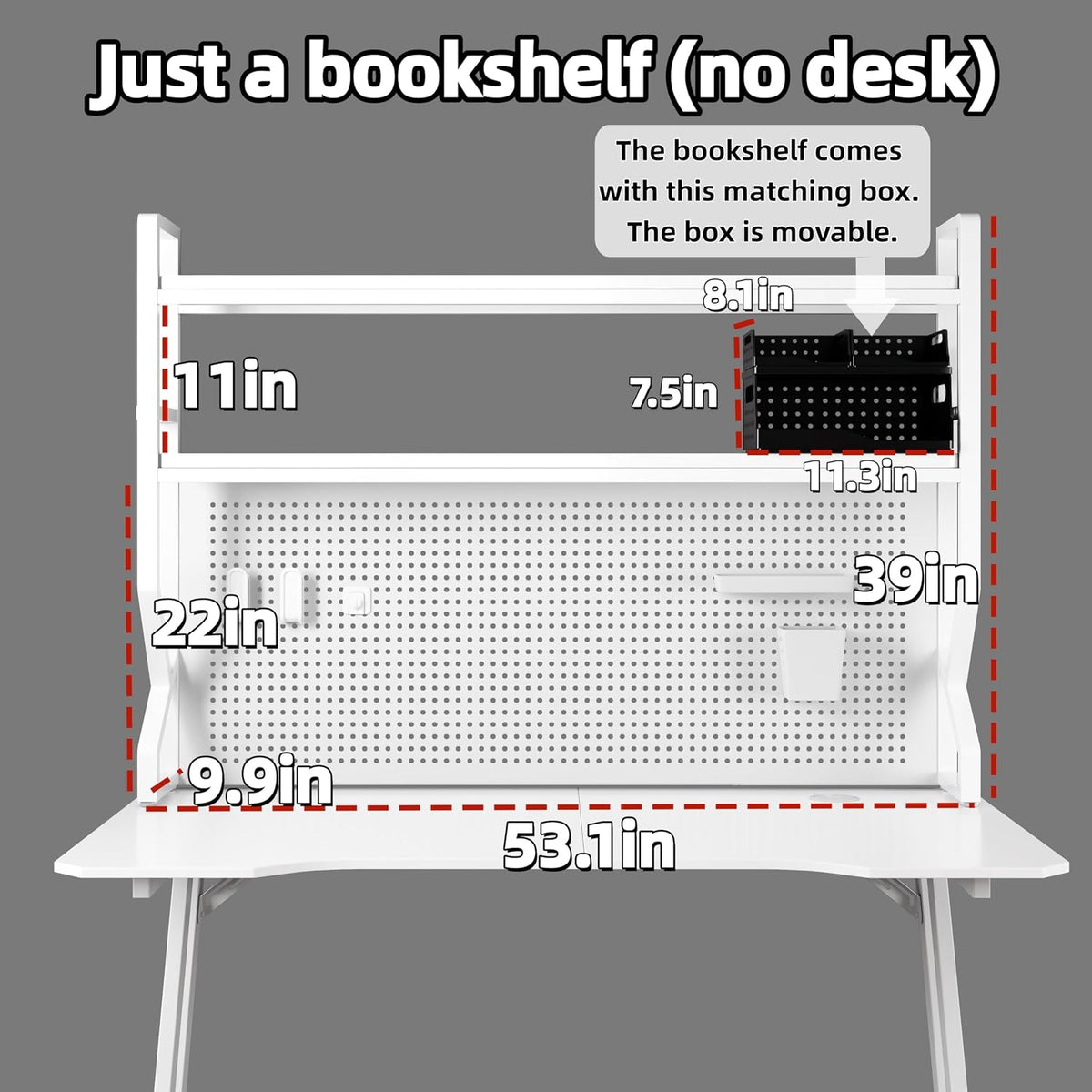 Desktop Hutch Bookshelf,Many Gifts,Metal Desktop Bookcase with pegboard, Desk Shelf, Countertop Storage Organizer Rack for Dorm or Office,Desktop Shelves (White, 45.3" Lx9.9 Wx39 H)
