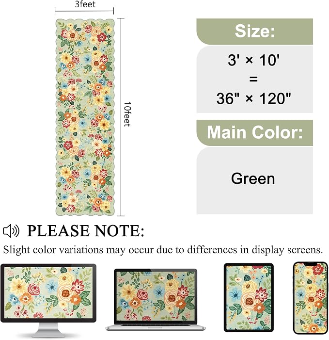 DUKINO 3x10 Washable Runner Rug, Non Slip Floral Ultra Soft Runner
