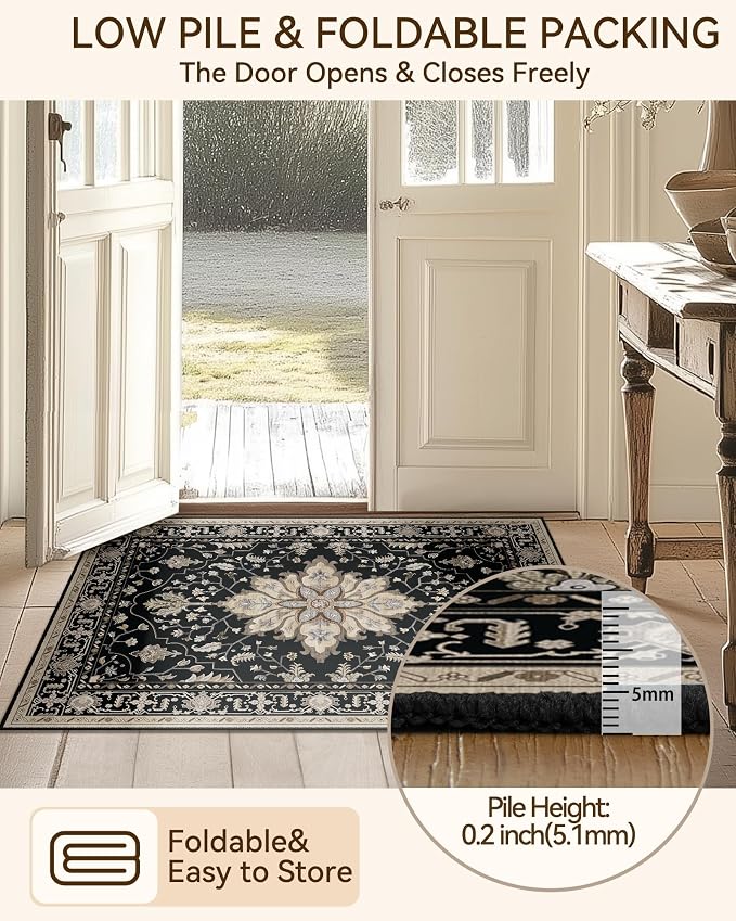 RELEANY Area Rugs Runner 2'x6' Washable Non-Slip, Floral Vintage Distress