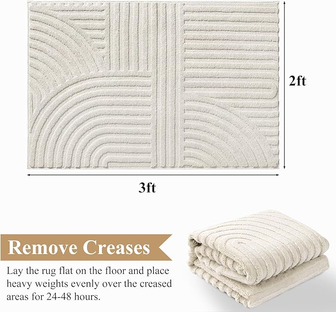 Pauwer 2x3 Washable Area Rugs for Living Room Modern Beige Solid Color Soft