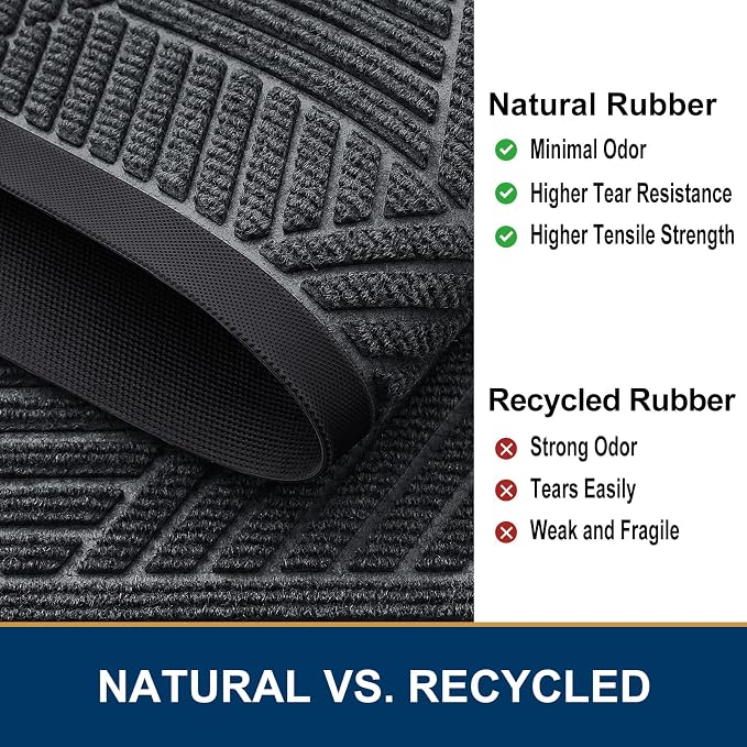 Smiry Front Door Mat Outside Entrance, Heavy Duty Sturdy Natural Rubber Doormat