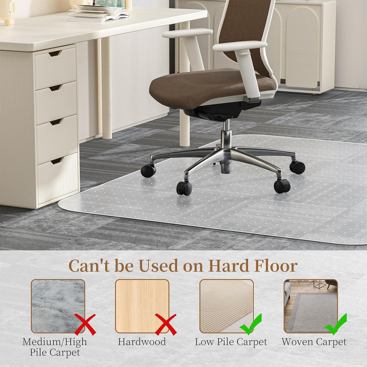 Office Chair Mat for Carpet, 53" X 45" Clear PVC Desk Chair Mat