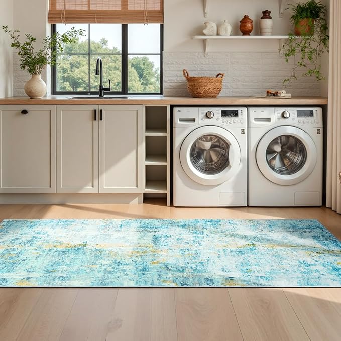 Runner Rug for Kitchen Teal Blue Hallways Runner Rug Non Slip 2'6''x8' Washable