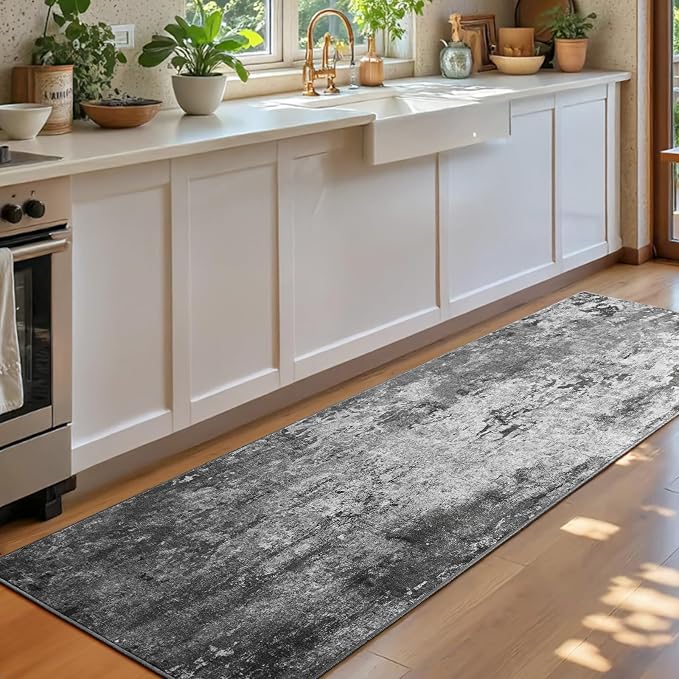 2.6x8 Black Rug Runners for Hallways Kitchen Runner Rug Non Slip Washable Black