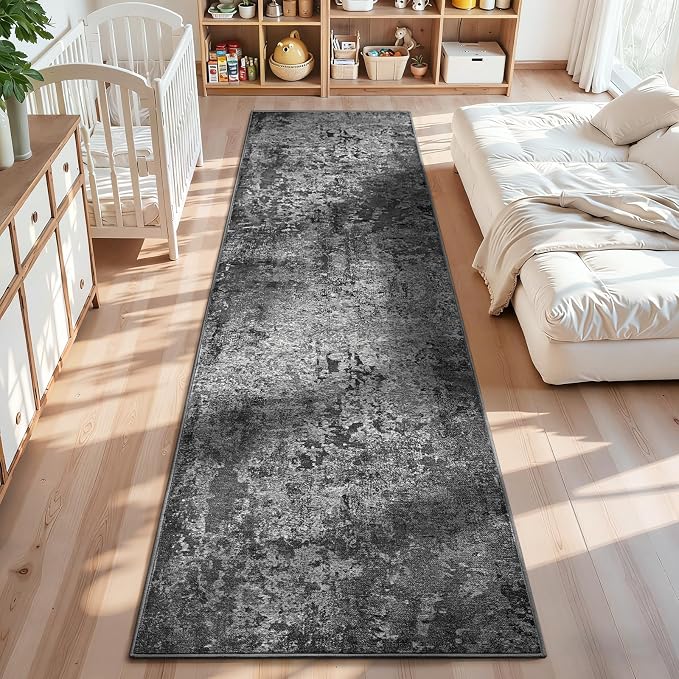 2x12 Black Rug Runners for Hallways Kitchen Runner Rug Non Slip Washable Black
