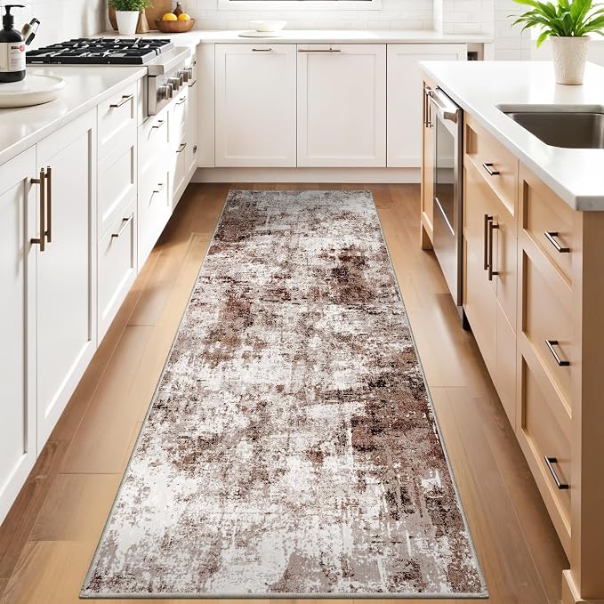 3x10 Washable Runner Rugs for Hallway: Easy-to-Clean Abstract Runners for