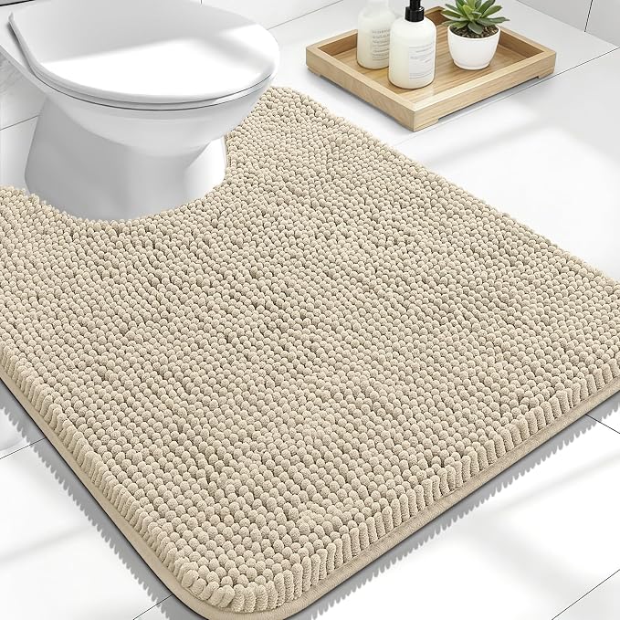 OLANLY Toilet Rugs U-Shaped 24x20, Extra Soft Absorbent Chenille Contour
