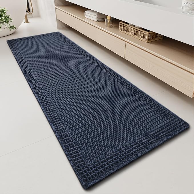 RESARE Waffle Bathroom Runner Rugs, Super Absorbent Bath Mat Non Slip Washable