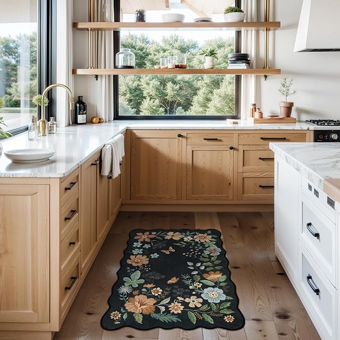 Lahome Floral Entryway Rug, 2X3 Washable Kitchen Rug Ultra-Thin, Non-Slip Soft