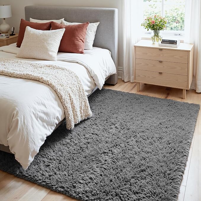 4x6 Area Rugs for Living Room Rug: Soft Fluffy Shag Light Gray Rugs for Bedroom