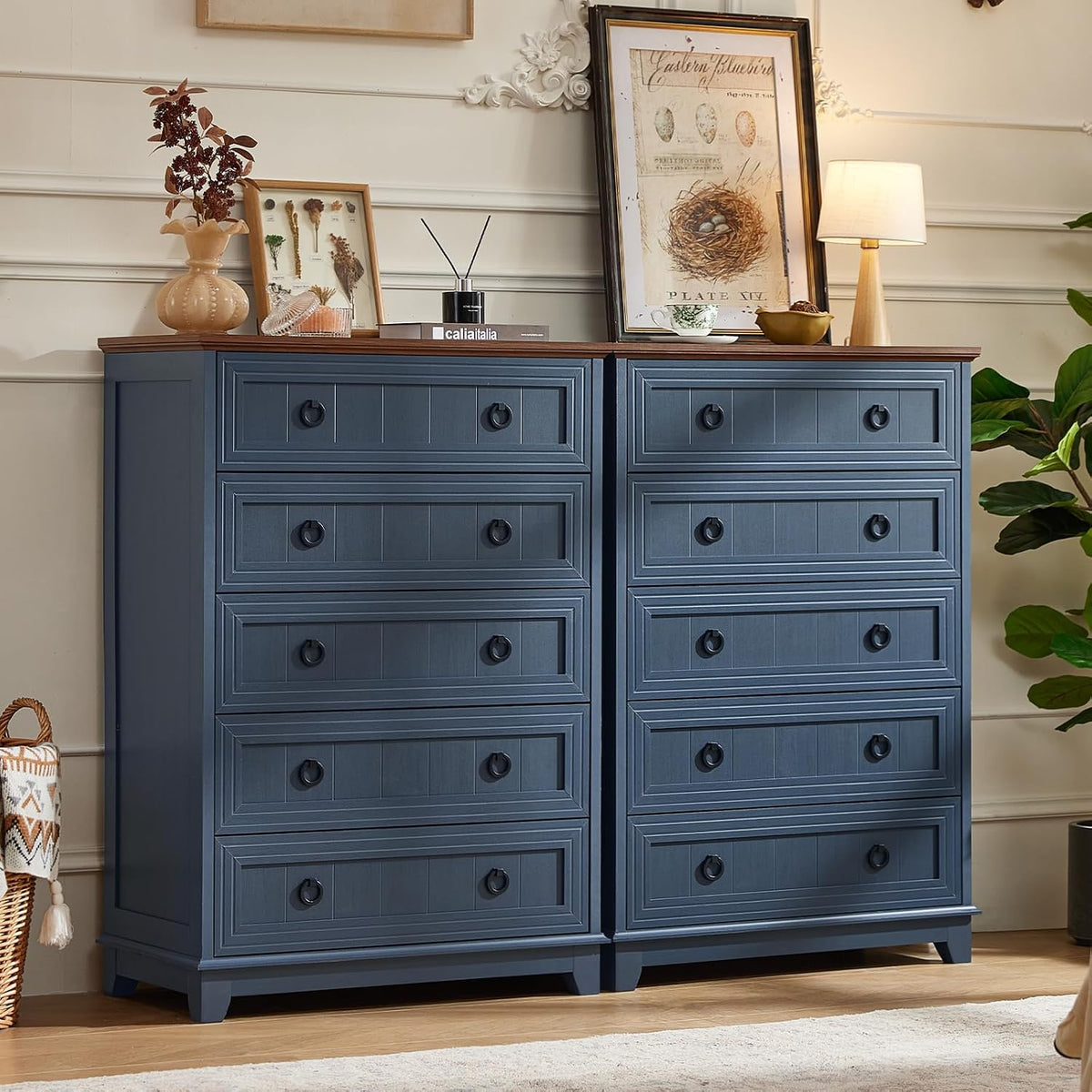Joaxswe Farmhouse 5 Drawer Dresser for Bedroom, 42" Tall Small Dressers & Chest of Drawers, Rustic Wood Dresser with Metal Handle, Storage Organizer Closet for Living Room, Hallway, Entryway