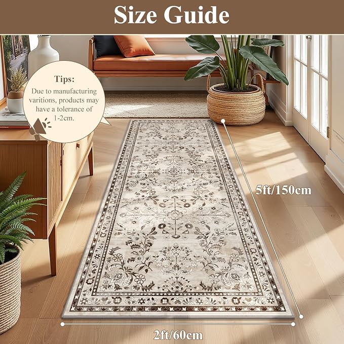 Yamaziot Washable Runner Rug 2x5 – Non Slip Boho Floral Hallway Runner Rug