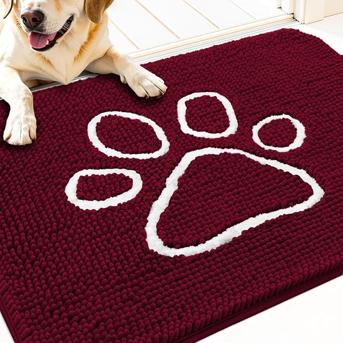 OLANLY Dog Door Mat for Muddy Paws 70x35, Paw Print Design, Absorbs Moisture