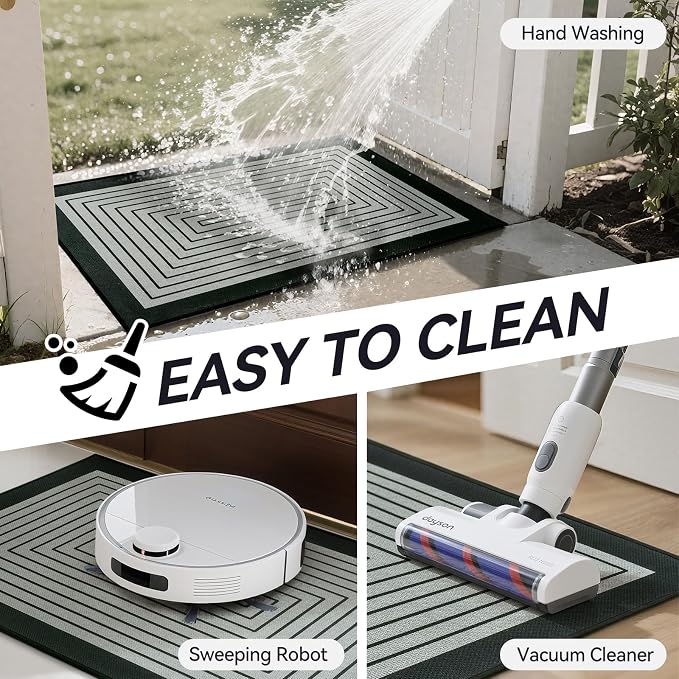 Front Door Mat 17''x30'', Absorbent Dirt Resist Washable Non Slip Low-Profile