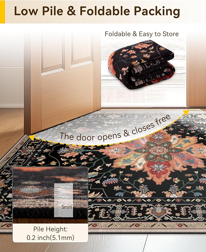 RELEANY Area Rugs Runner 2'6"x12' Washable Non-Slip, Floral Vintage Distress