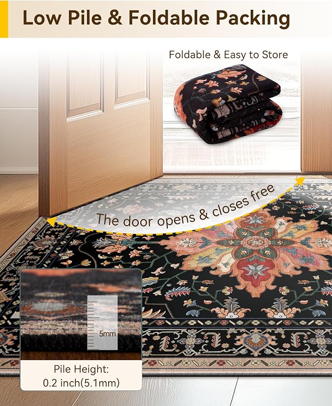 RELEANY Area Rugs Runner 2'6"x10' Washable Non-Slip, Floral Vintage Distress