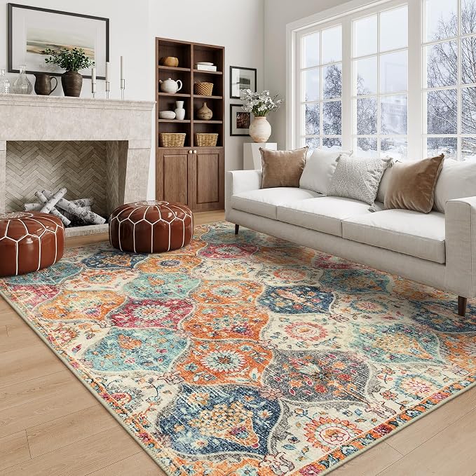 Lahome Moroccan 5x8 Area Rug, Ultra-Thin Washable Rugs