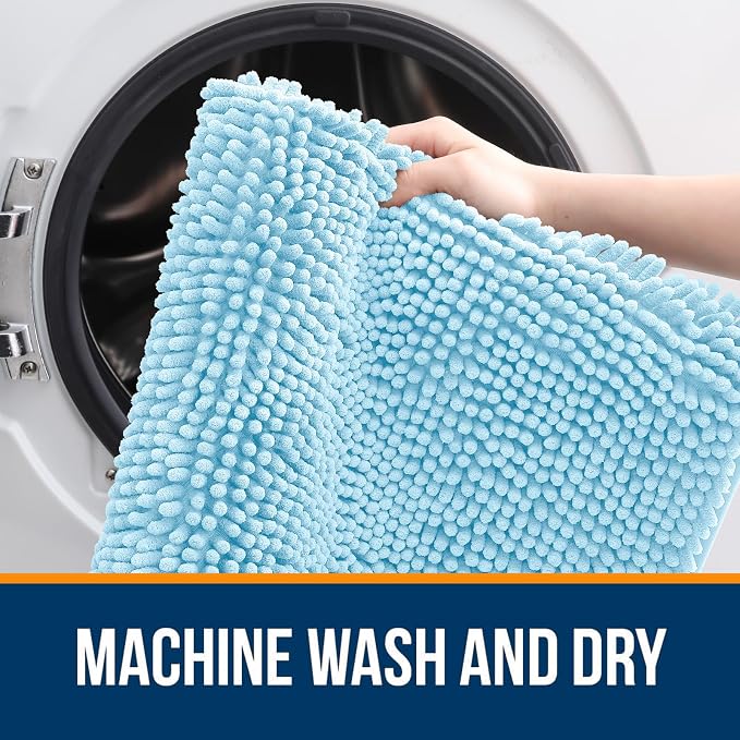 OLANLY Bathroom Runner Rugs 59x24, Soft Absorbent Chenille Bath Rugs, Rubber