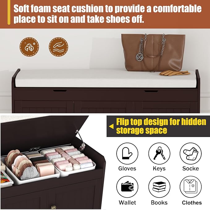 HOMEFORT 41.3" Shoe Bench with Lift Top Storage, Entryway Bench with Cushioned