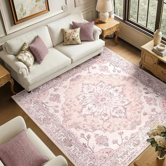 RELEANY Area Rugs Square 6ft Washable Non-Slip, Floral Vintage Distress