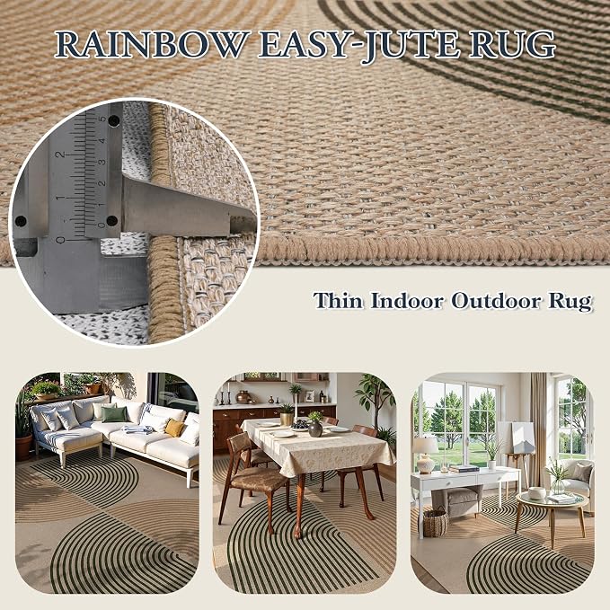 Lahome Modern Rainbow Easy Jute Rug, 6x9 Rug
