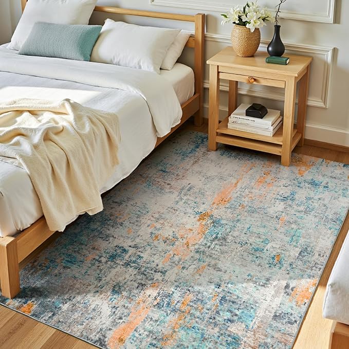 Entryway Rug 3x5 Blue Bedroom Area Rug Washable Non Slip Abstract Boho Rugs