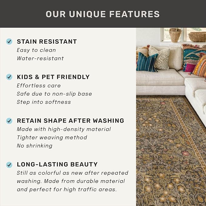Brown Washable 3x16 Extra Long Runner Rug