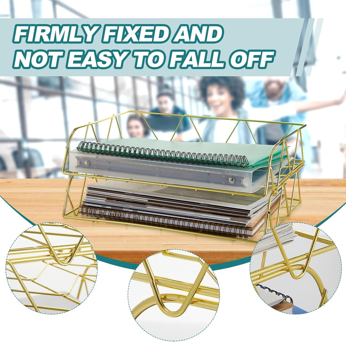 Yeaqee 4 Tier Stackable Gold Desk File Organizer Gold Paper Tray Rack