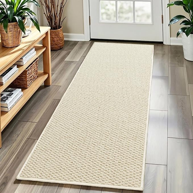 Faux Jute Hallway Runner Rug 2'x8', Washable & Non-Slip, No Odor. Farmhouse